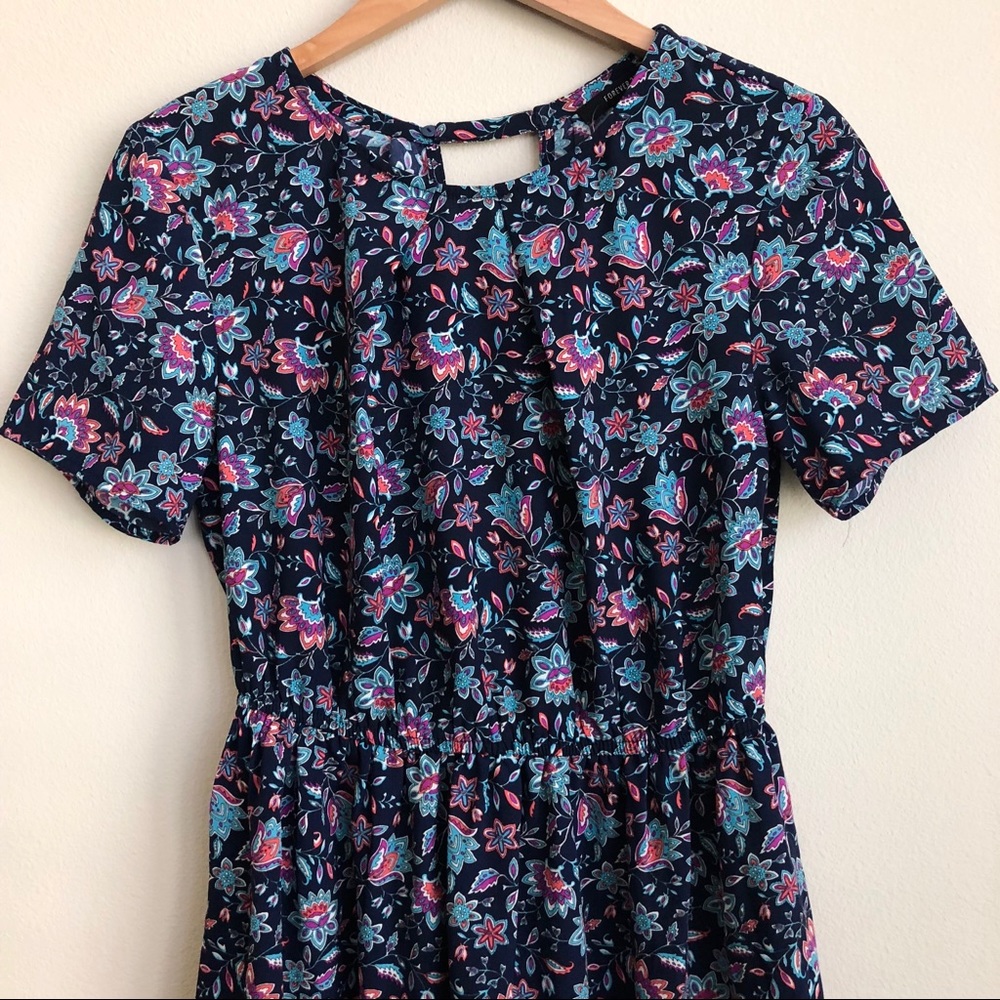 Forever 21 Floral Print Blue V Back Dress NWT
